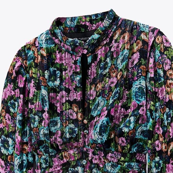 ZARA FLORAL DRESS WITH METALLIC THREAD - Picture 4 of 7